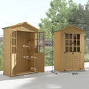 Armadio da Giardino Box Porta Attrezzi 128x57,5x197 cm con Finestre Trasparenti in Legno Marrone Chiaro      