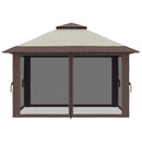 Gazebo Pieghevole 4x4 m ad Altezza Regolabile con Zanzariera e Borsa in Metallo e Tessuto Oxford Beige      