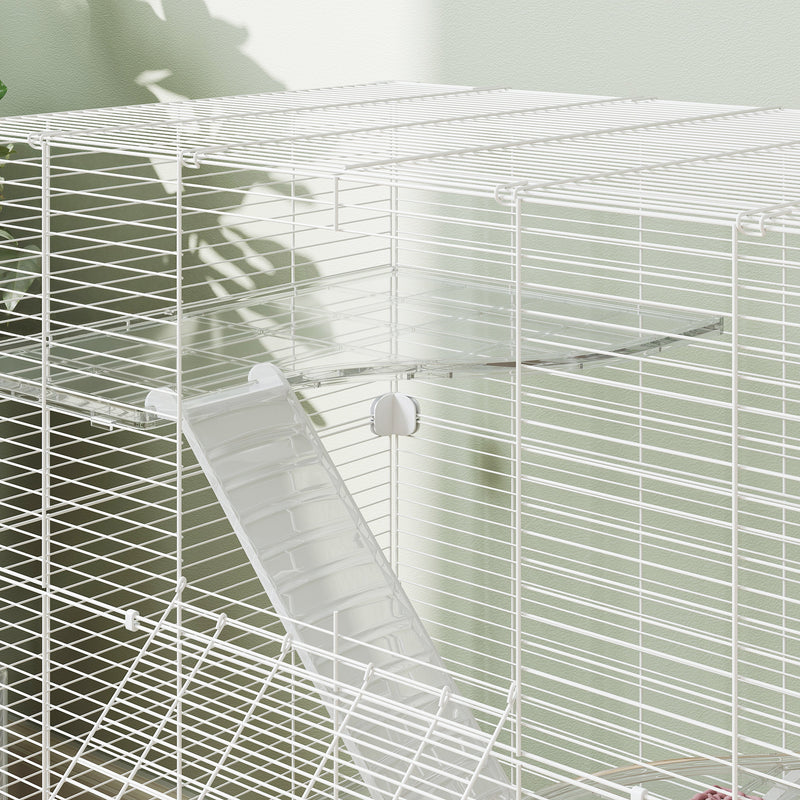 Gabbia per Roditori 73x47x80 cm Multilivello con Accessori Inclusi in Acciaio e PET Bianco  