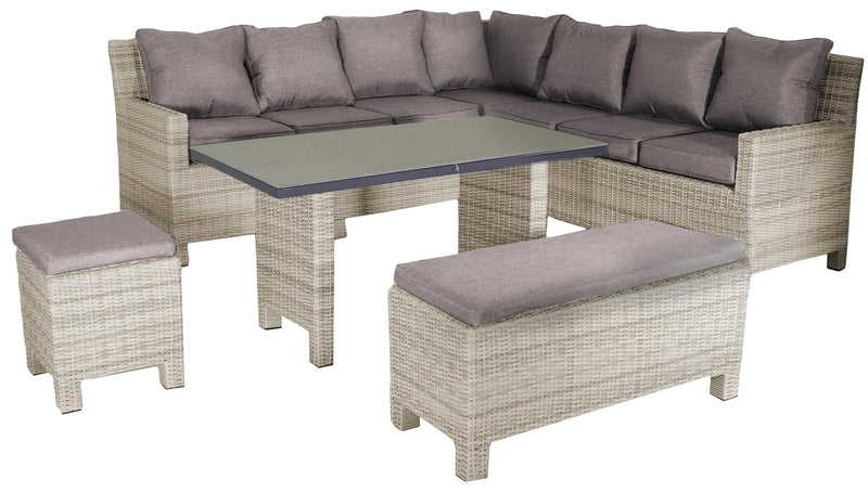 Set Salotto da Giardino Divano Angolare in Polyrattan Salem Melange Crema