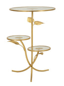 Tavolinetto 3 Ripiani Leaf Ø54x69,5 cm in Ferro e Vetro Oro      