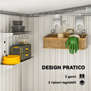 Capanno Attrezzi 1.5x2m con Base Porta Scorrevole e Tetto Inclinato in Metallo Grigio Chiaro      