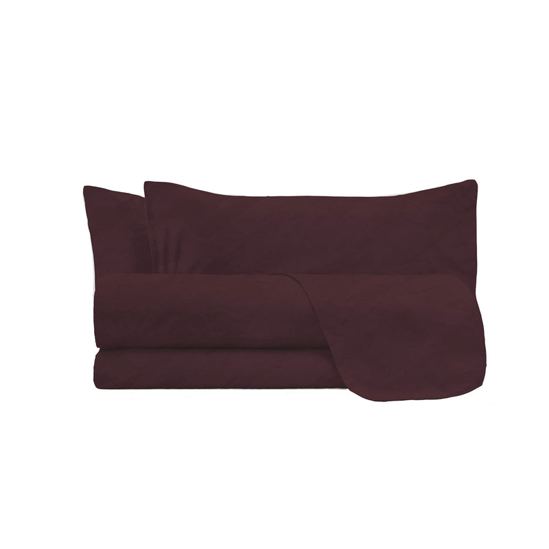 Set Lenzuola Sopra Sotto e 2 Federe Linea Water Washed Bordeaux