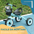 Triciclo per Bambini 70,5x50x58 cm con Seduta Regolabile e Campanello Blu  
