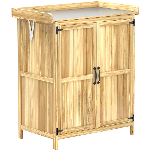 Armadietto da Esterno 74x43x88 cm Capanno Porta Attrezzi con Mensola con 2 Ante in Legno Color Legno prezzo