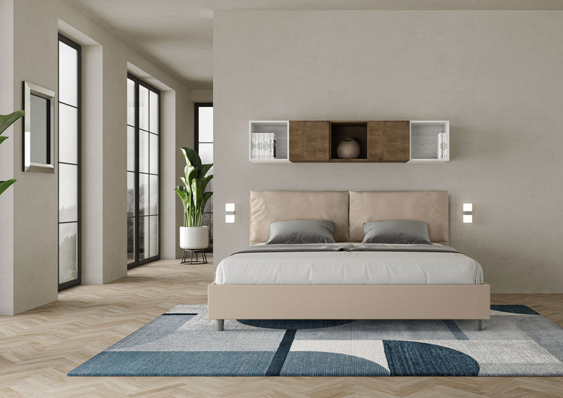 Letto Matrimoniale Imbottito in Similpelle Antea Large Tortora Varie Misure