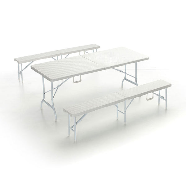 sconto Set Birreria da Giardino Pieghevole in Rattan Tavolo e 2 Panche Taddei Plastik 180 Bianco