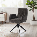 Poltrona Girevole da Camera da Letto 60x61x88 cm con Gambe Angolate in Acciaio in Tessuto Effetto Lino Nero      
