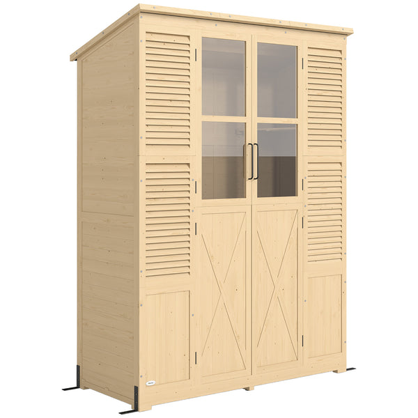 sconto Armadio da Giardino Walk-in 147x68x198 cm con Pavimento e 4 Finestre in Legno di Abete