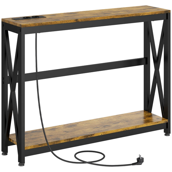 Consolle da Ingresso Stile Industriale con Prese di Corrente 100x24x75 cm Legno e Acciaio acquista