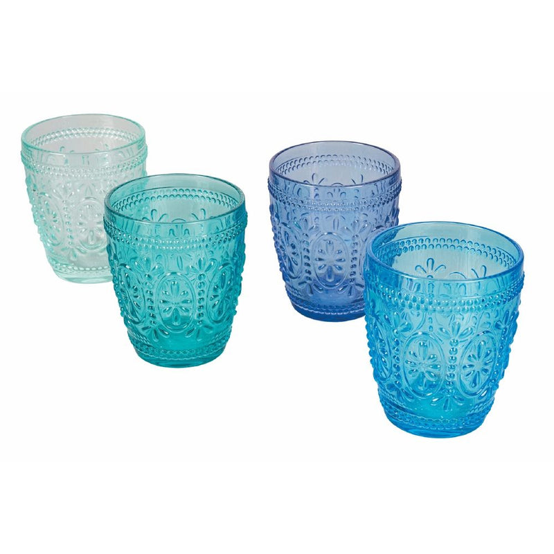Artland Bicchieri Vintage Marine – Set 4 Bicchieri In Vetro Pressato 300 Ml, Colori Oceano Con Motivo Corallo, Regalo Perfetto