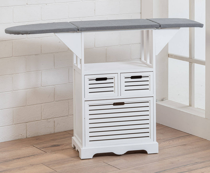 Mobile Asse da Stiro in Legno con 3 Cassetti 130x34x85 cm Victor Bianco