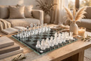 Set Scacchi in Vetro 20 x 20 cm Scacchiera Moderna Gioco Classico con 33 Pezzi Bianco e Nero