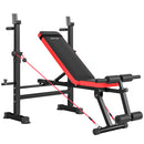 Panca Fitness con Rack per Pesi Schienale e Sedile Regolabili Dip Station Capacità 420 kg in Acciaio Nero e Rosso      