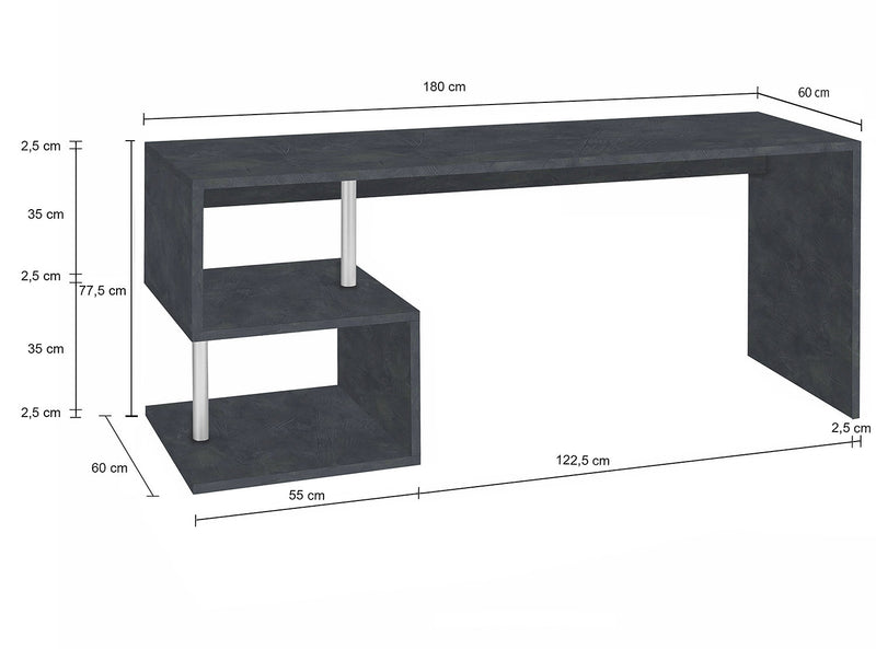 Scrivania con 2 Ripiani 180x60x77,5 cm Esse Ardesia