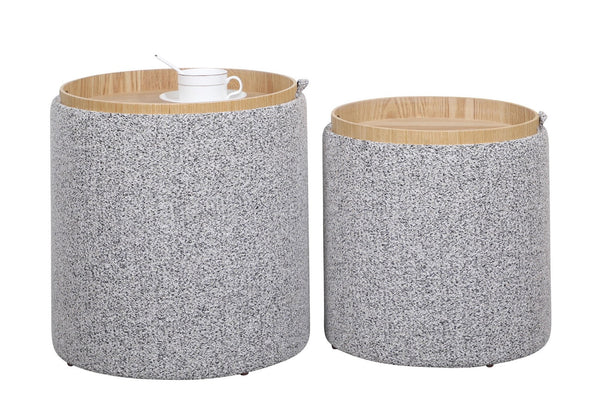 acquista Set 2 Pouf con Contenitore  in Poliestere Sasha Grigio Chiaro