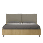 Letto Matrimoniale con Alzata Comoda Struttura Quercia con Cuscini in Similpelle Antea Cappuccino Varie Misure