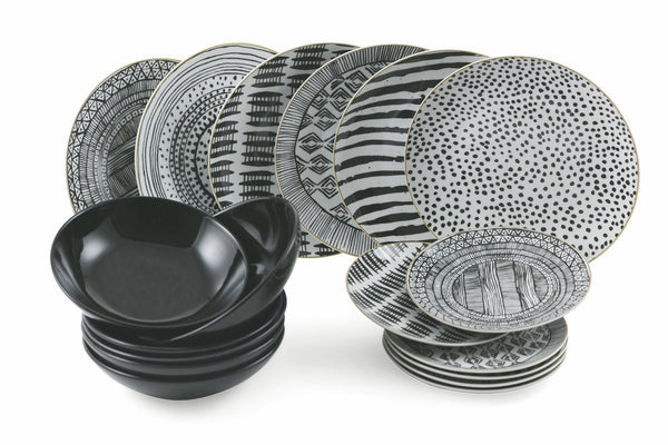 Servizio Piatti 18 Pezzi in Porcellana e Gres Multicolor Villa d'Este Home Tivoli Masai Black online