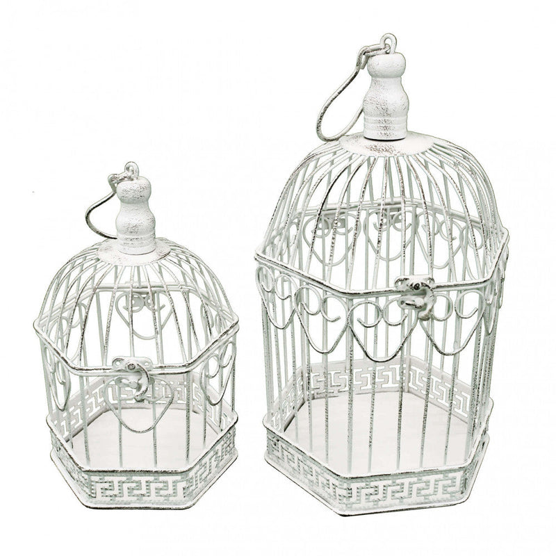 Set 2 Gabbie Sophie Esagonali in Acciaio Bianco Antico