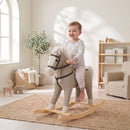 Cavallo a Dondolo per Bambini 1-3 Anni 71x30x68 cm con Suoni di Zoccoli e Nitriti in Tessuto Effetto Lino e Legno Massello Grigio      
