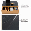Portacapsule e Cialde 31,5x30x10 cm con Cassetto Estraibile in Bambù e Vetro Temperato Effetto Marmo Nero      