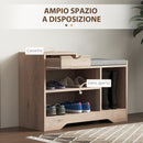 Panca Scarpiera Moderna 76,5x30x52 cm con Vani a Giorno e Cassetto Rivestimento in Melamina Grigio  