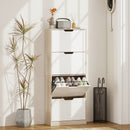 Scarpiera Salvaspazio Slim 62.5x26x156 cm a 4 Cassetti per 20 Paia di Scarpe color Legno e Bianco      