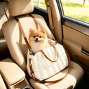 Seggiolino Auto per Cani Piccoli con Guinzaglio e Base Antiscivolo Convertibile in Borsa in Tessuto Oxford Crema      