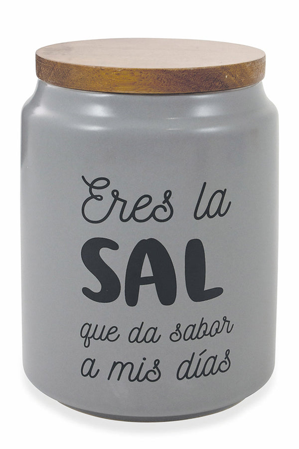 Barattolo Sale con Scritta Ø10,5x15 cm in Gres con Coperchio in Bambù VdE Tivoli 1996 sconto