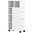 Mobiletto Bagno Salvaspazio 20x40x80 cm con Ruote 3 Cassetti e 5 Vani con Ripiani Regolabili Bianco      