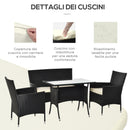 Set da Giardino Divano 2 Poltrone e Tavolo in Rattan Nero