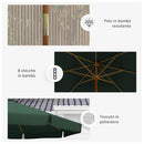 Ombrellone da Giardino Ø325x250 cm in Bambù e Poliestere Verde  