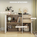 Credenza Moderna 106x35x76 cm con 3 Armadietti e 2 Cassetti color Legno   