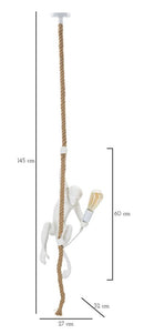 Lampadario Monkey Bianco 27x32x60 cm in Resina Bianco e Marrone      