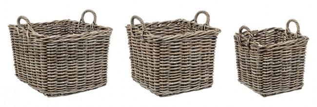 Set 3 Ceste 2 Maniglie Narra Quadrate in Fibre Naturali