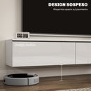 Mobile Sospeso con Armadietti con Ante a Ribalta 160x35x30 cm in Legno Bianco Lucido   