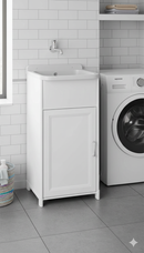 Mobile Lavatoio 40x40x78 cm 1 Anta con Pilozzo Mini in Resina Bianco