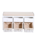 Panca Contenitore in Legno con Cassetti e Ceste in Vimini Bianco 98x34x52 cm 