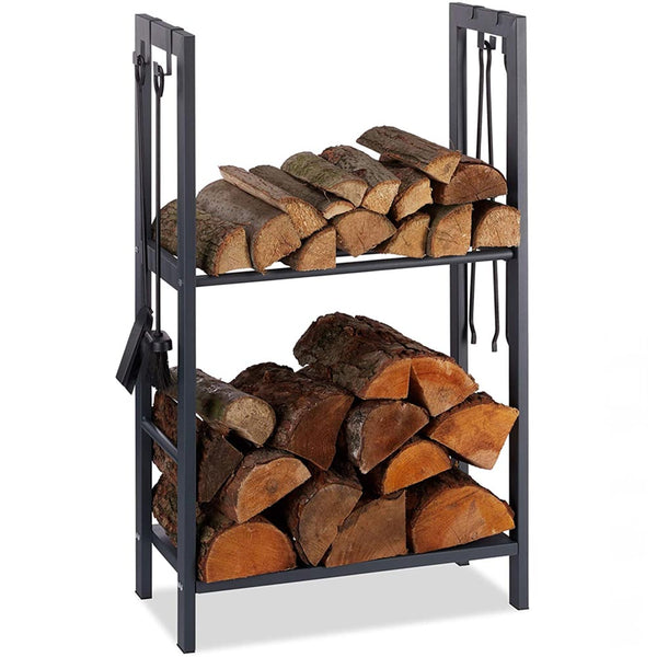 Portalegna Scaffale Metallo Porta Legna 2 Ripiani Legnaia Camino Stufa 100x60x30 sconto