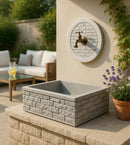 Lavello Rettangolare da Esterno 45x35 cm con Rosone Installazione a Muro in Cemento Mattone Faccia a Vista Meseta Grigio