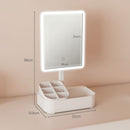 Specchio da Trucco con Luce Regolabile su 2 Livelli Rotazione 180° e Organizer per Trucchi Bianco      