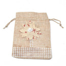 Set 24 Sacchetti per Confetti in Juta Beige con Fiore Perline e Laccio 14x11 cm
