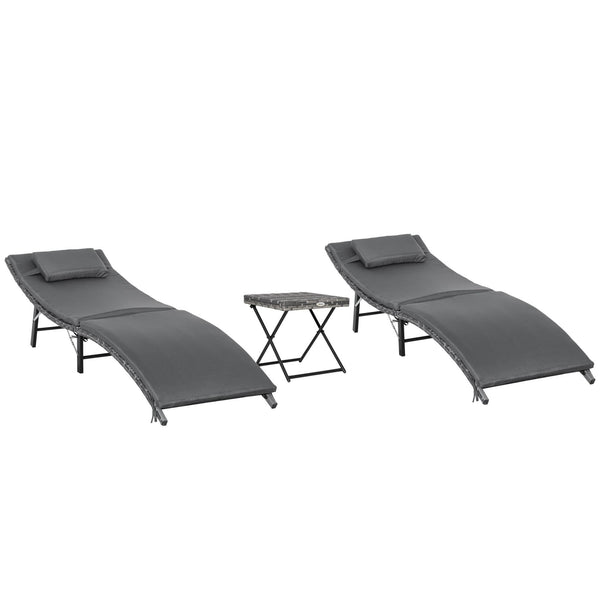 online Set 2 Lettini Prendisole e Tavolino Pieghevoli in Rattan Grigio
