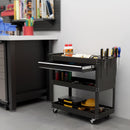 Carrello 3 Livelli 82x35x76 cm con Cassetto Porta Utensili Laterale e Maniglia in Acciaio Nero      