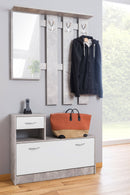Mobile Ingresso Appendiabiti con Specchiera e Scarpiera in Truciolato Alfred Cemento e Bianco