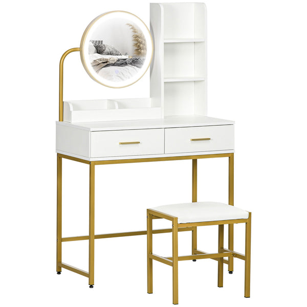 sconto Consolle Trucco Specchio Illuminato a LED e Sgabello Bianco