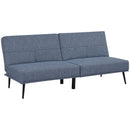 Divano Letto Singolo 180x80x81 cm in Tessuto Effetto Lino Azzurro e Nero