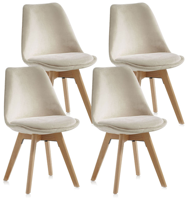 prezzo Set 4 Sedie 48,5x47x81,5 cm in Velluto Ecru