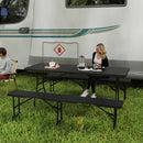 Set da Pic Nic Pieghevole a 3 Pezzi con Tavolo e 2 Panche in HDPE e Metallo Nero    