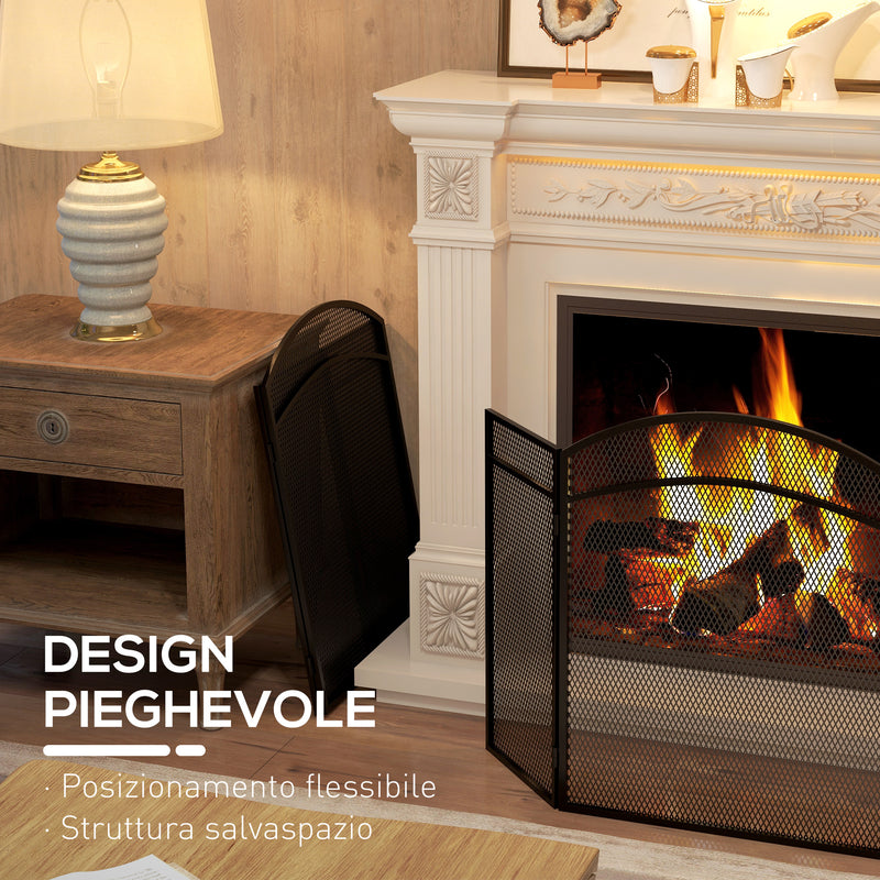 Parascintille con Antine 96x60cm Pieghevole a 3 Pannelli in Metallo Nero 